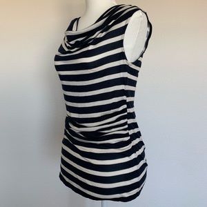 Ann Taylor Cowl Neck Navy Blue & Cream Striped Top